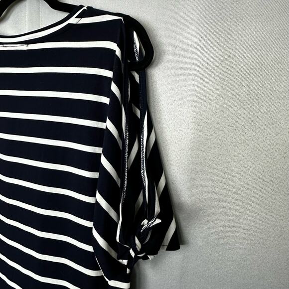 Women's Hayden Los Angeles Navy Blue & White Stripe Cold Shoulder Blouse- Size L - Picture 2 of 7